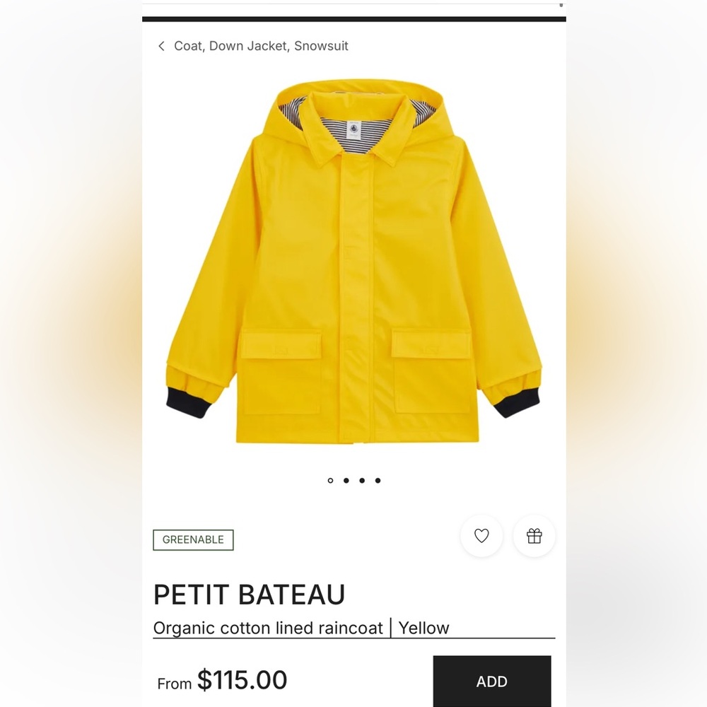 Petit Bateau Bright Yellow Children's Hooded Raincoat
